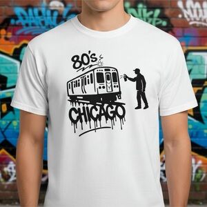 Gildan Handmade 80's Chicago Graphic White T-Shirt